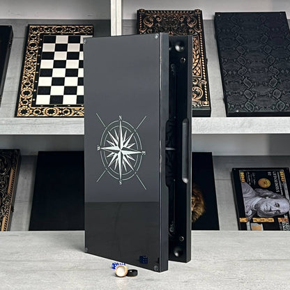 Luxury Glass&Wood Tempered Glass Backgammon Set — Wind Rose Compass Edition (19.7")
