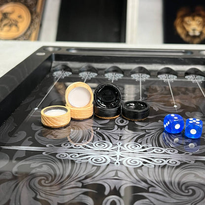 Luxury Glass&Wood Tempered Glass Backgammon Set — Wind Rose Compass Edition (19.7")