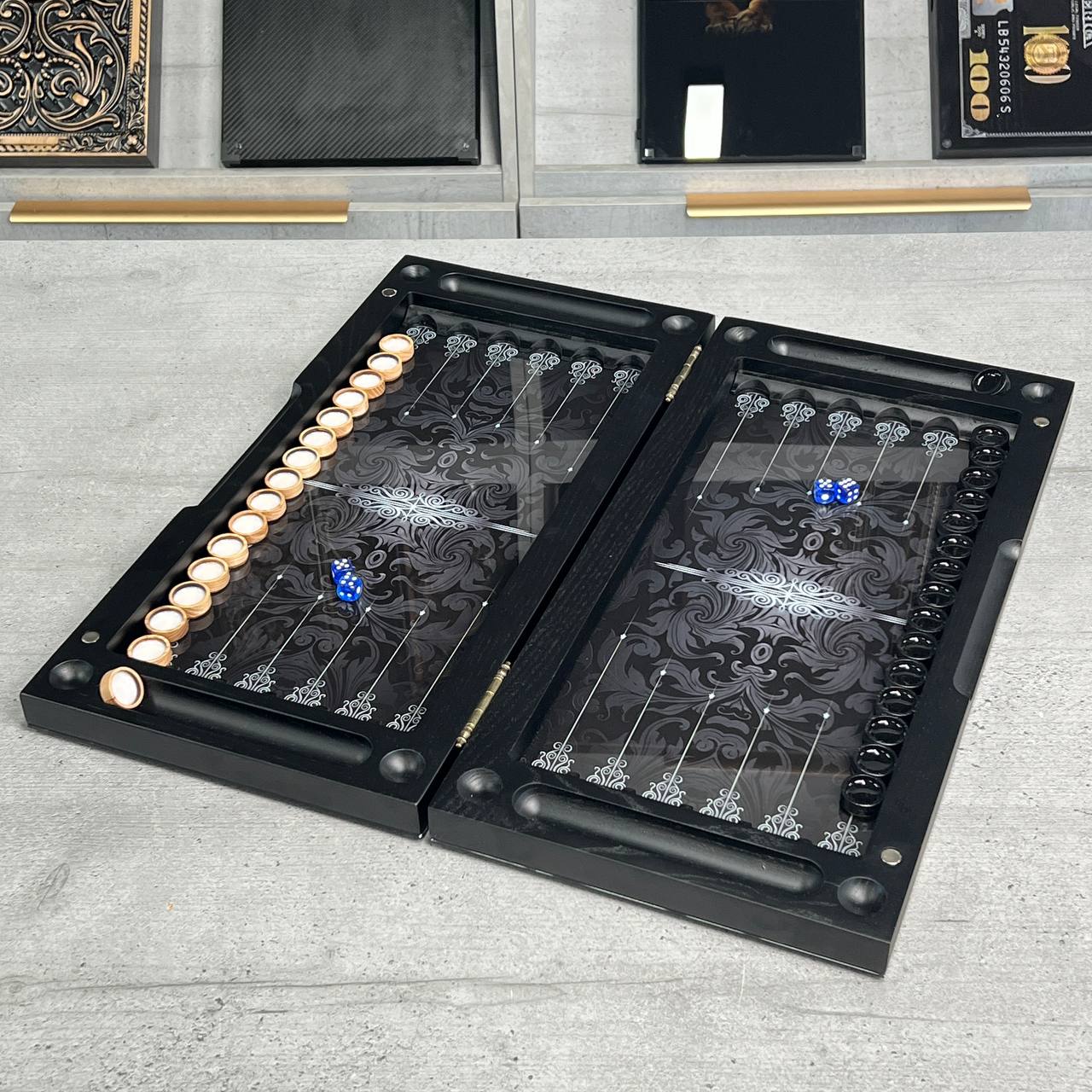 Luxury Glass&Wood Tempered Glass Backgammon Set — Wind Rose Compass Edition (19.7")