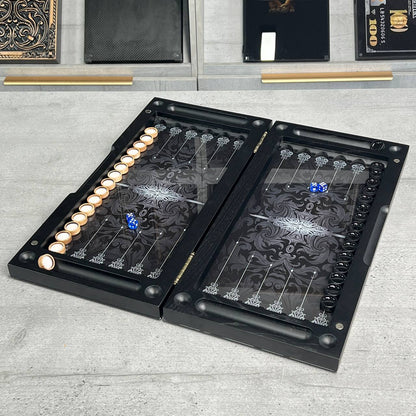 Luxury Glass&Wood Tempered Glass Backgammon Set — Wind Rose Compass Edition (19.7")