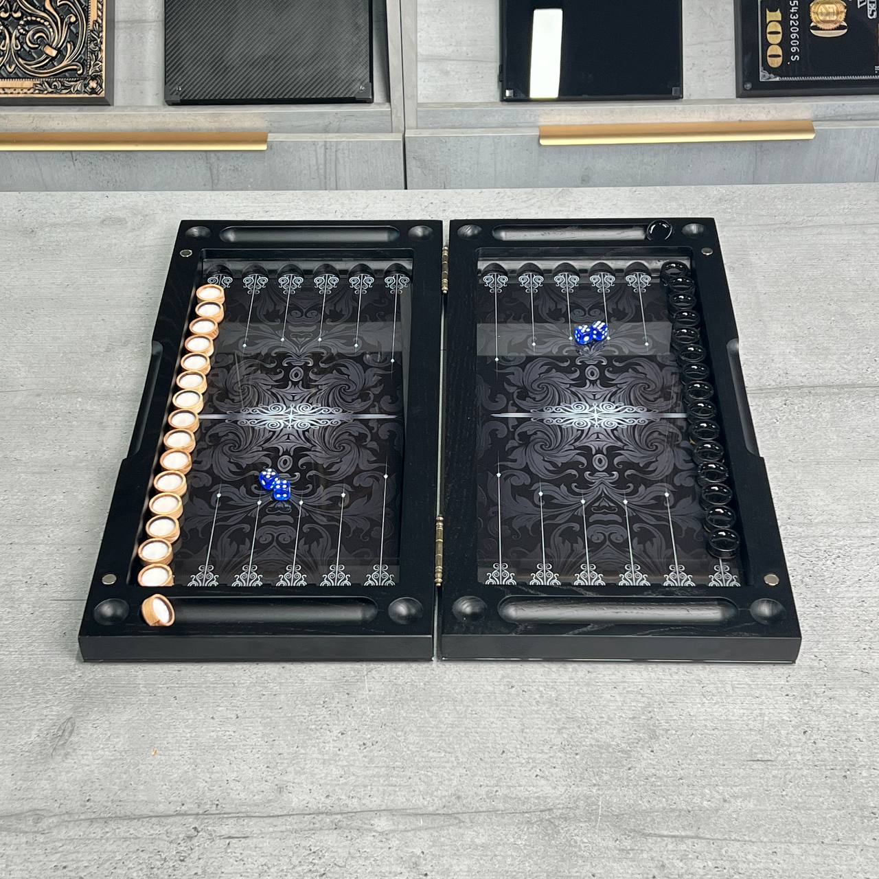 Luxury Glass&Wood Tempered Glass Backgammon Set — Wind Rose Compass Edition (19.7")
