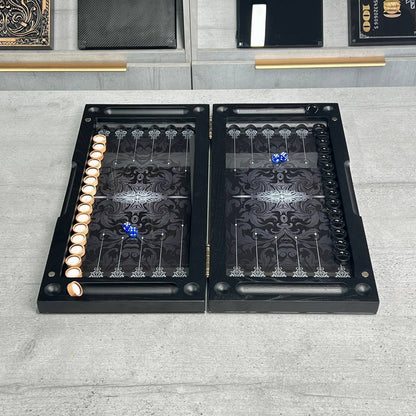 Luxury Glass&Wood Tempered Glass Backgammon Set — Wind Rose Compass Edition (19.7")
