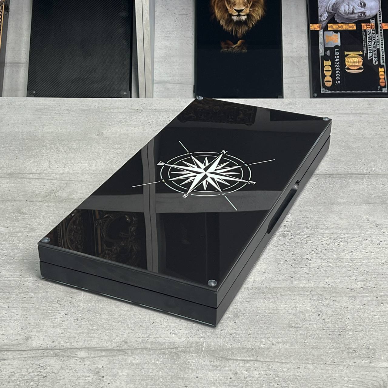 Luxury Glass&Wood Tempered Glass Backgammon Set — Wind Rose Compass Edition (19.7")