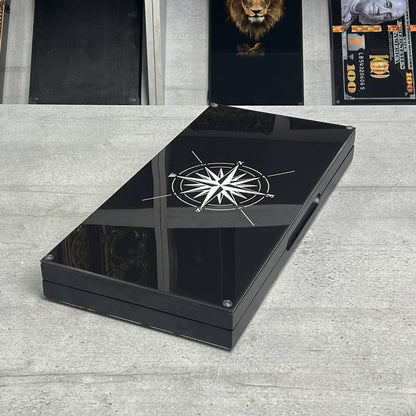 Luxury Glass&Wood Tempered Glass Backgammon Set — Wind Rose Compass Edition (19.7")