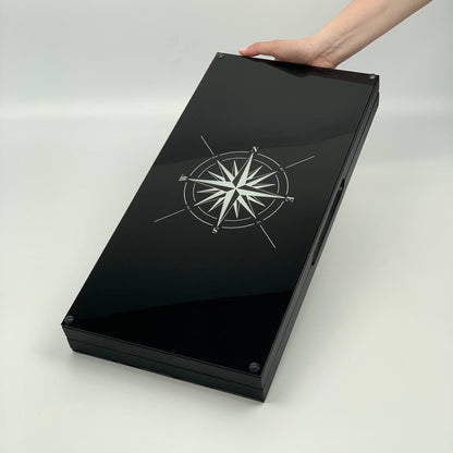 Luxury Wind Rose Glass&Wood Backgammon Set — 20" Handcrafted Black Ash Wood & Tempered Glass Board