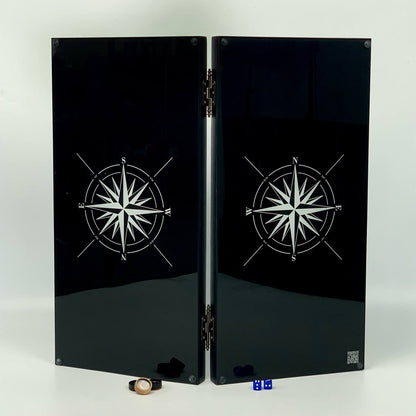 Luxury Wind Rose Glass&Wood Backgammon Set — 20" Handcrafted Black Ash Wood & Tempered Glass Board