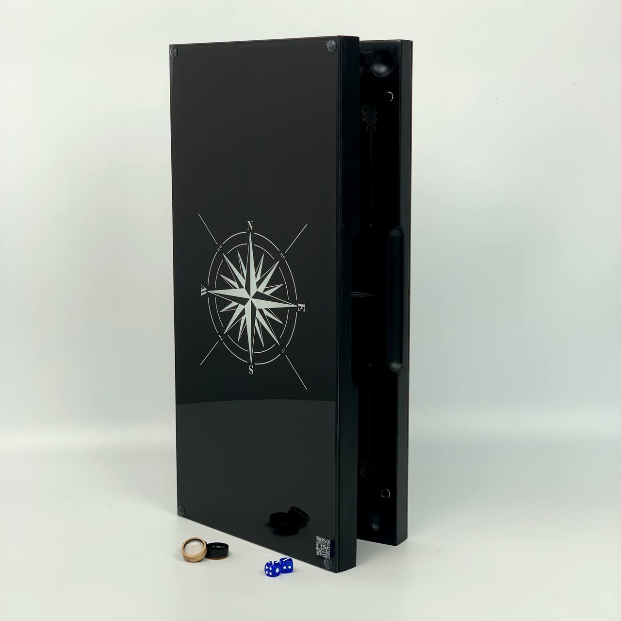 Luxury Wind Rose Glass&Wood Backgammon Set — 20" Handcrafted Black Ash Wood & Tempered Glass Board