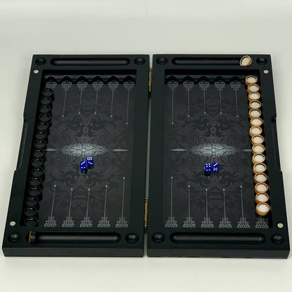 Luxury Wind Rose Glass&Wood Backgammon Set — 20" Handcrafted Black Ash Wood & Tempered Glass Board