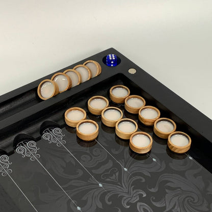 Luxury Wind Rose Glass&Wood Backgammon Set — 20" Handcrafted Black Ash Wood & Tempered Glass Board
