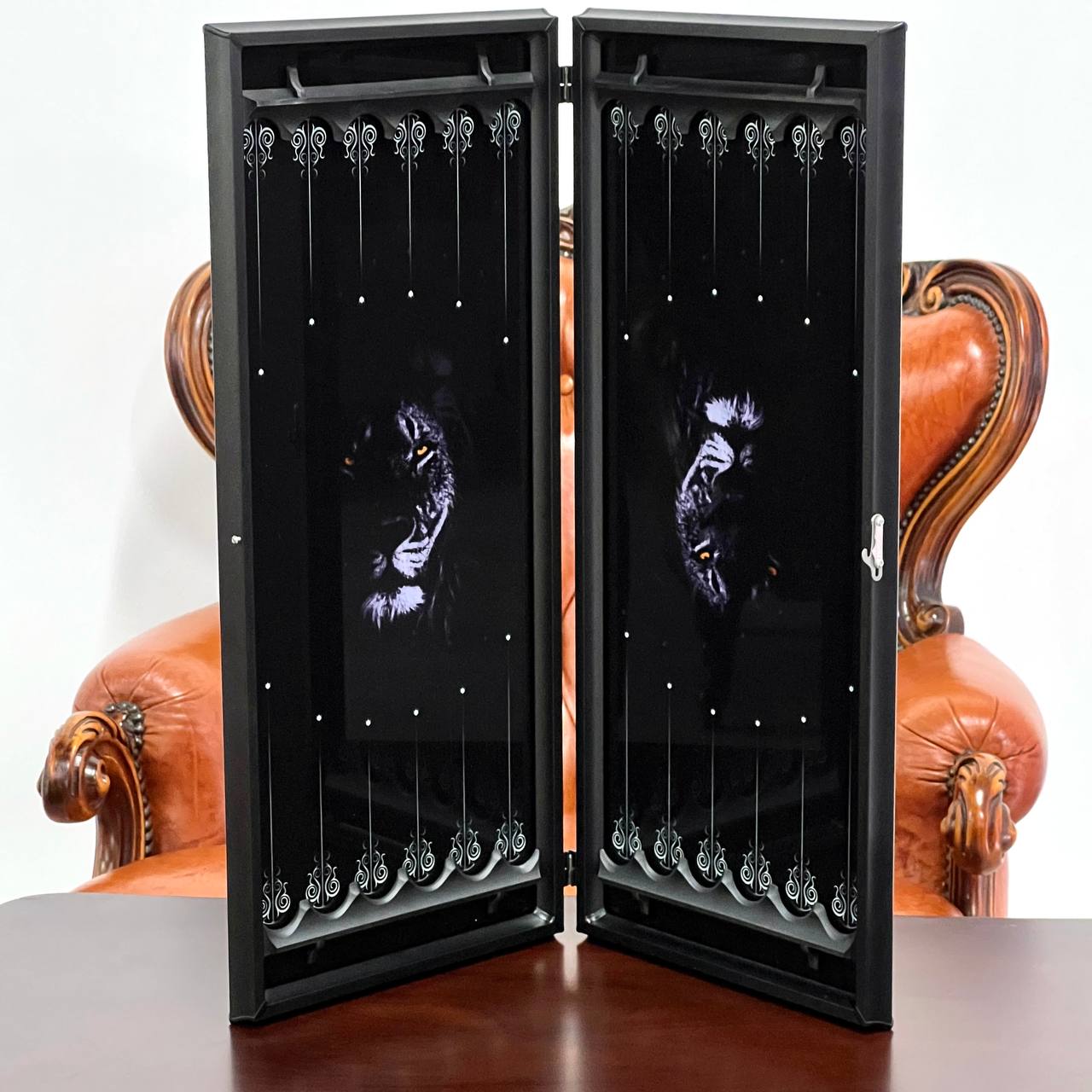 Exclusive Glass Backgammon with PREMIUM CHEKERS "Lion-design" 61×27 cm, Gift-ready (Copy)