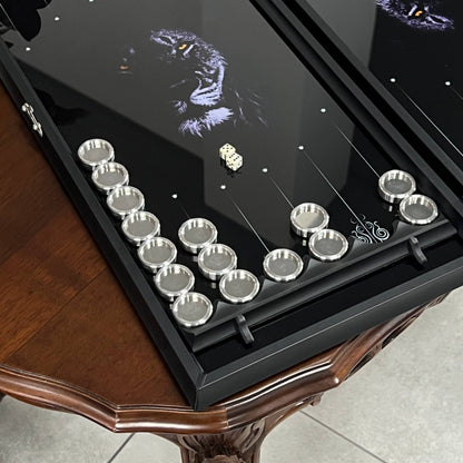 Exclusive Glass Backgammon with PREMIUM CHEKERS "Lion-design" 61×27 cm, Gift-ready (Copy)