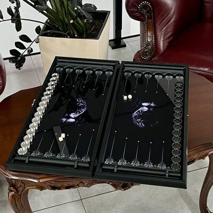 Exclusive Glass Backgammon with PREMIUM CHEKERS "Lion-design" 61×27 cm, Gift-ready (Copy)