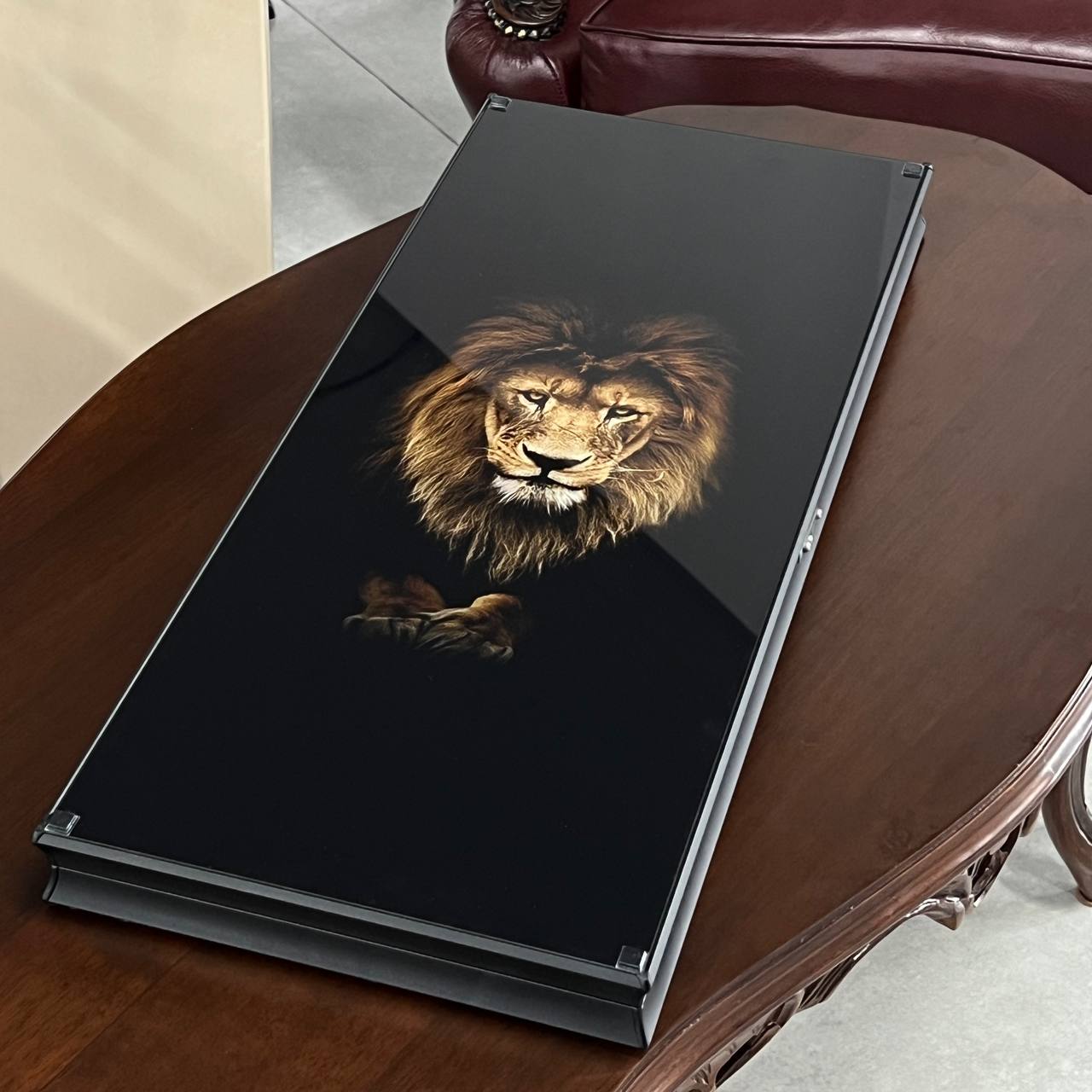 Exclusive Glass Backgammon with PREMIUM CHEKERS "Lion-design" 61×27 cm, Gift-ready (Copy)
