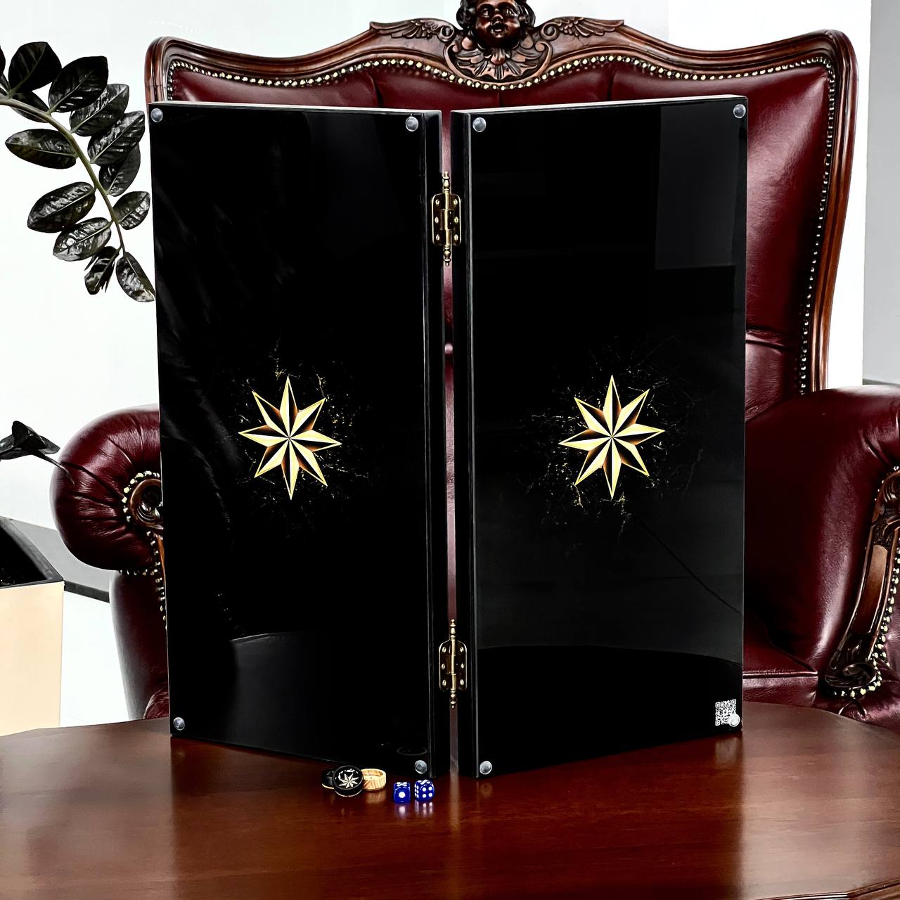 Luxury Glass&Wood Backgammon Star Rose Wind design, Gift-ready and Customized