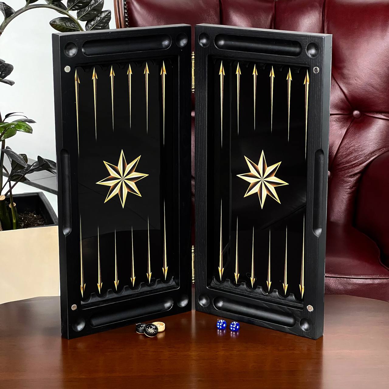 Luxury Glass&Wood Backgammon Star Rose Wind design, Gift-ready and Customized
