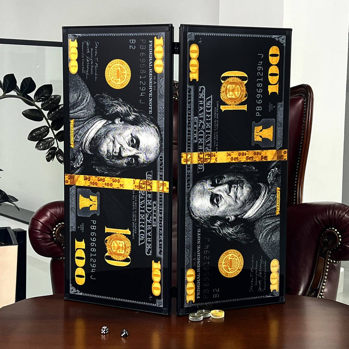 Black Dollar Glass Backgammon Set – Large 24”