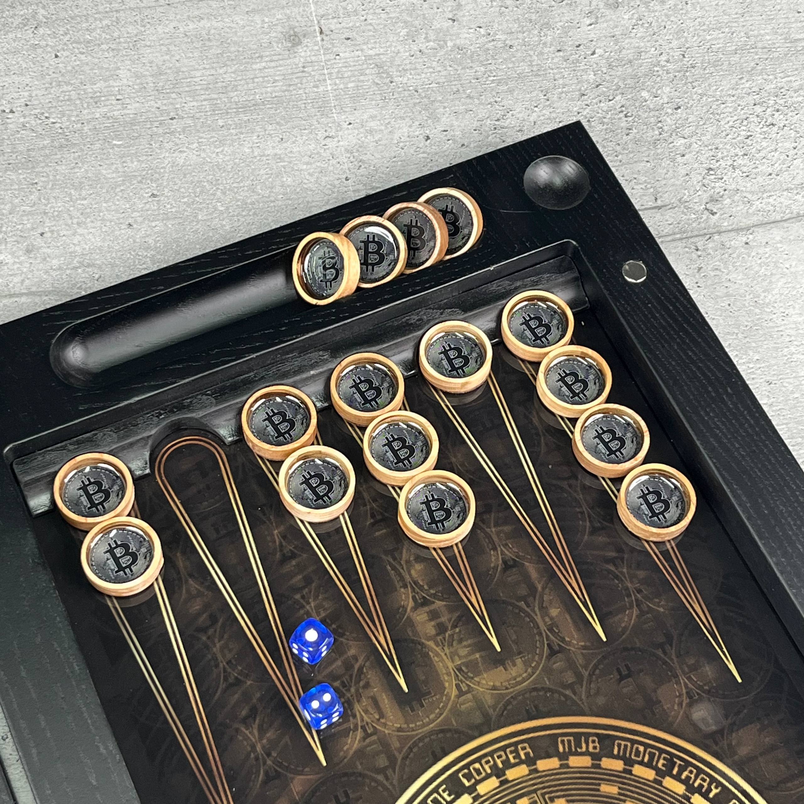 Luxury Bitcoin Crypto Glass&Wood Backgammon Set – 24" Premium Board