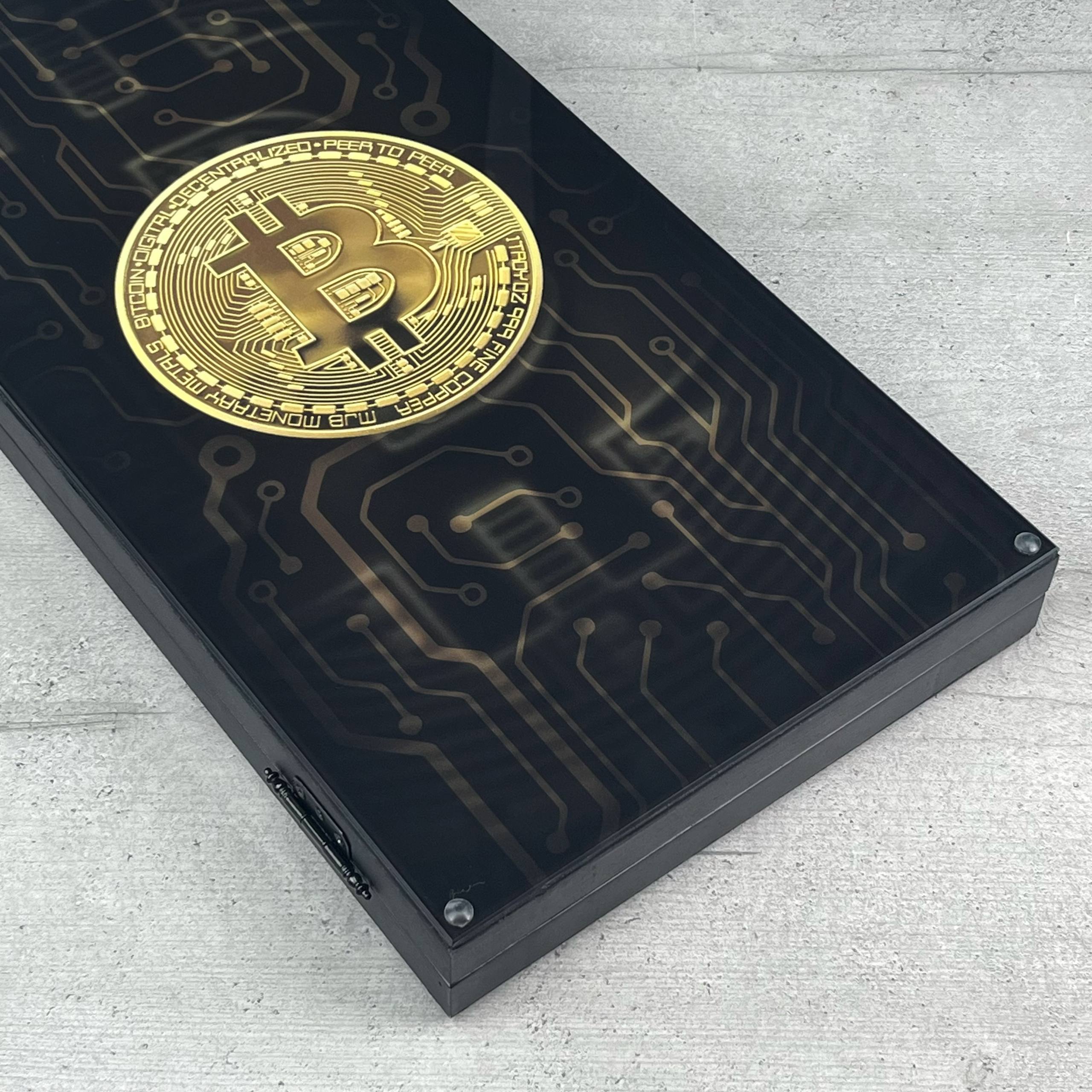 Luxury Bitcoin Crypto Glass&Wood Backgammon Set – 24" Premium Board