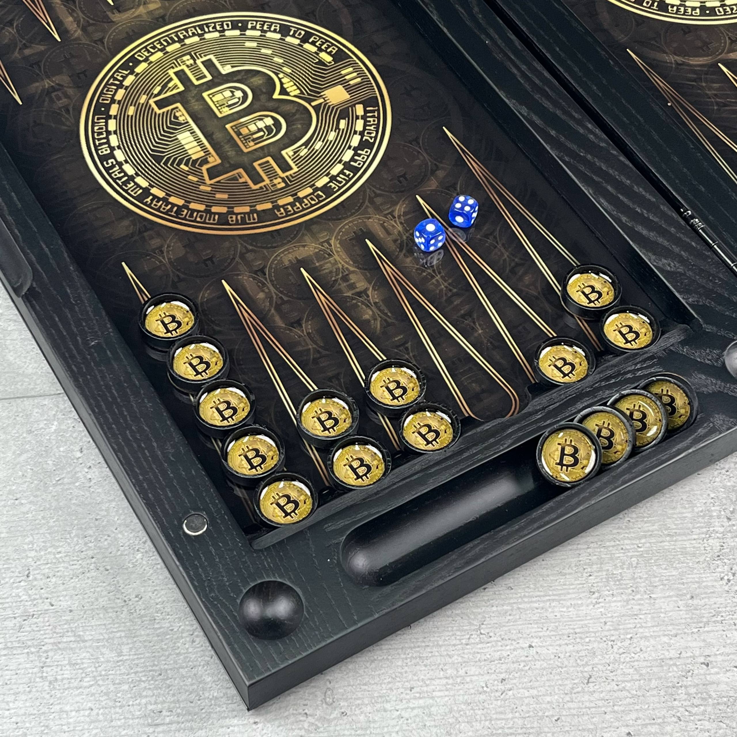 Luxury Bitcoin Crypto Glass&Wood Backgammon Set – 24" Premium Board