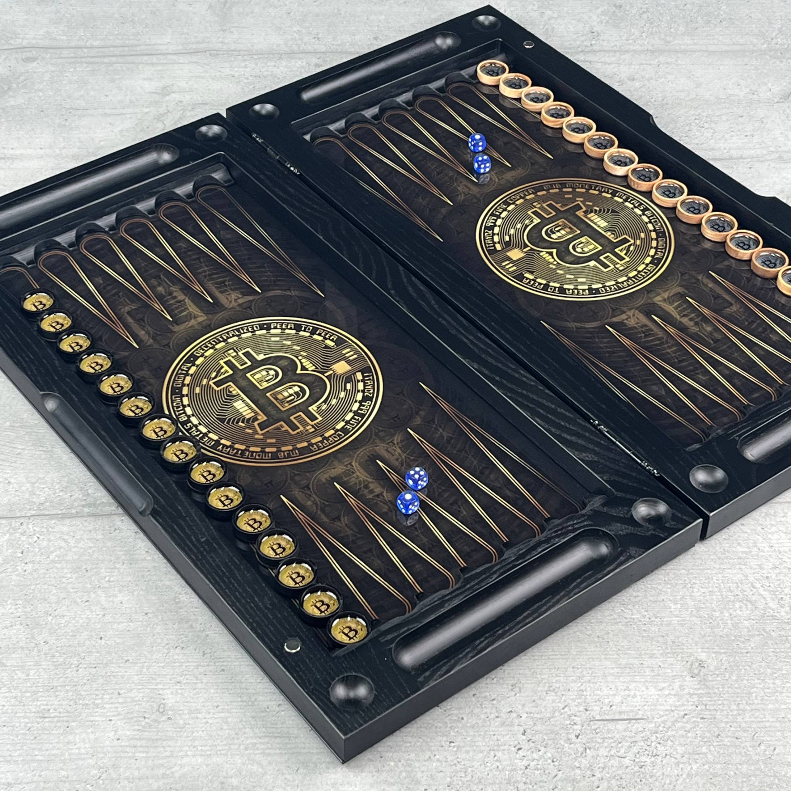 Luxury Bitcoin Crypto Glass&Wood Backgammon Set – 24" Premium Board