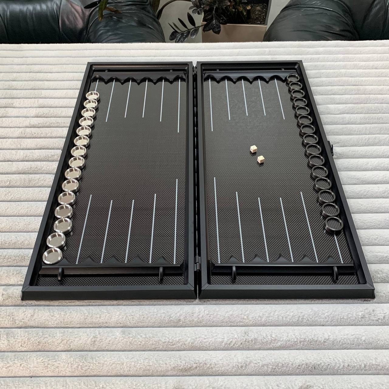 Luxury Carbon Backgammon Set in Aluminum Basis, 61*26.5cm, Gift-ready