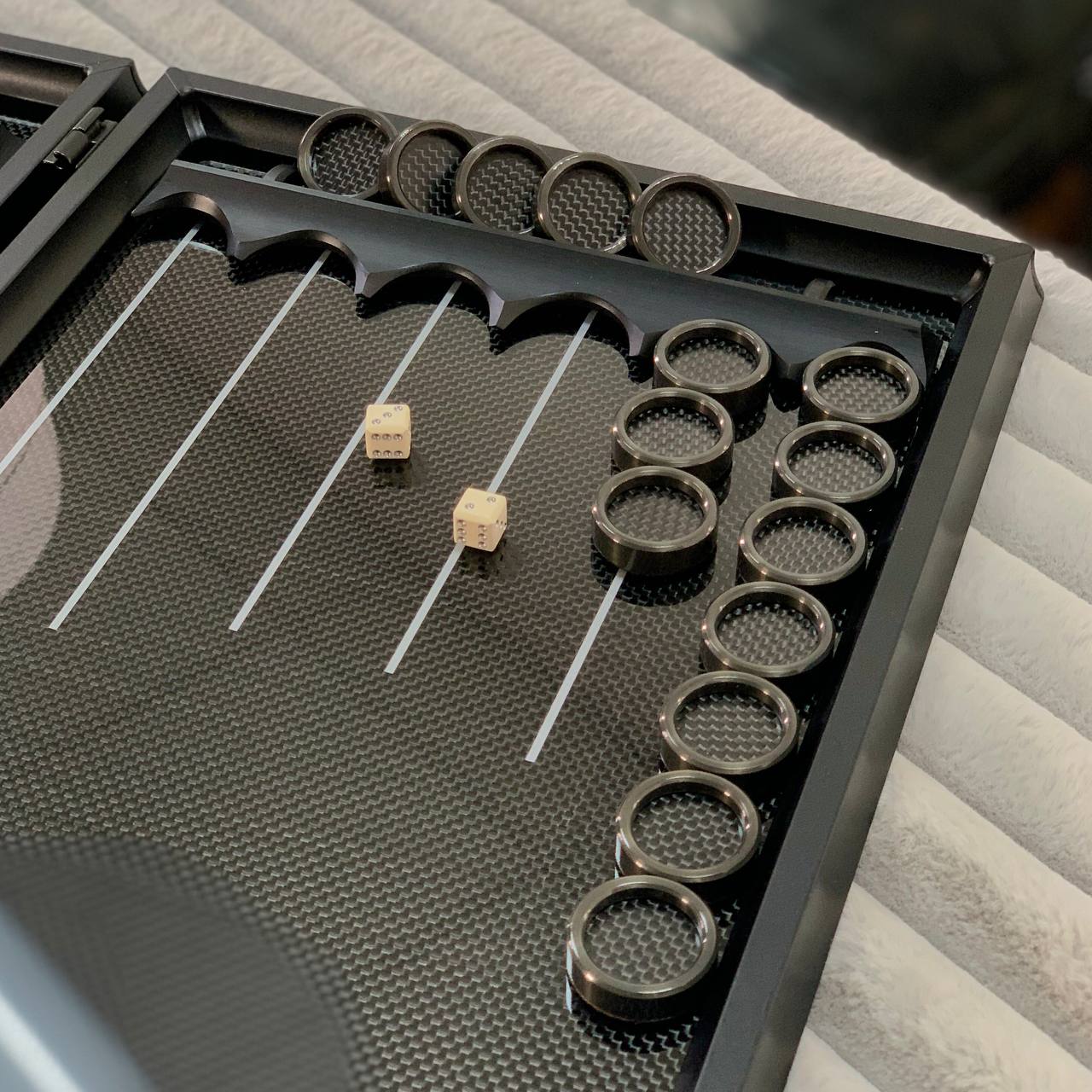 Luxury Carbon Backgammon Set in Aluminum Basis, 61*26.5cm, Gift-ready