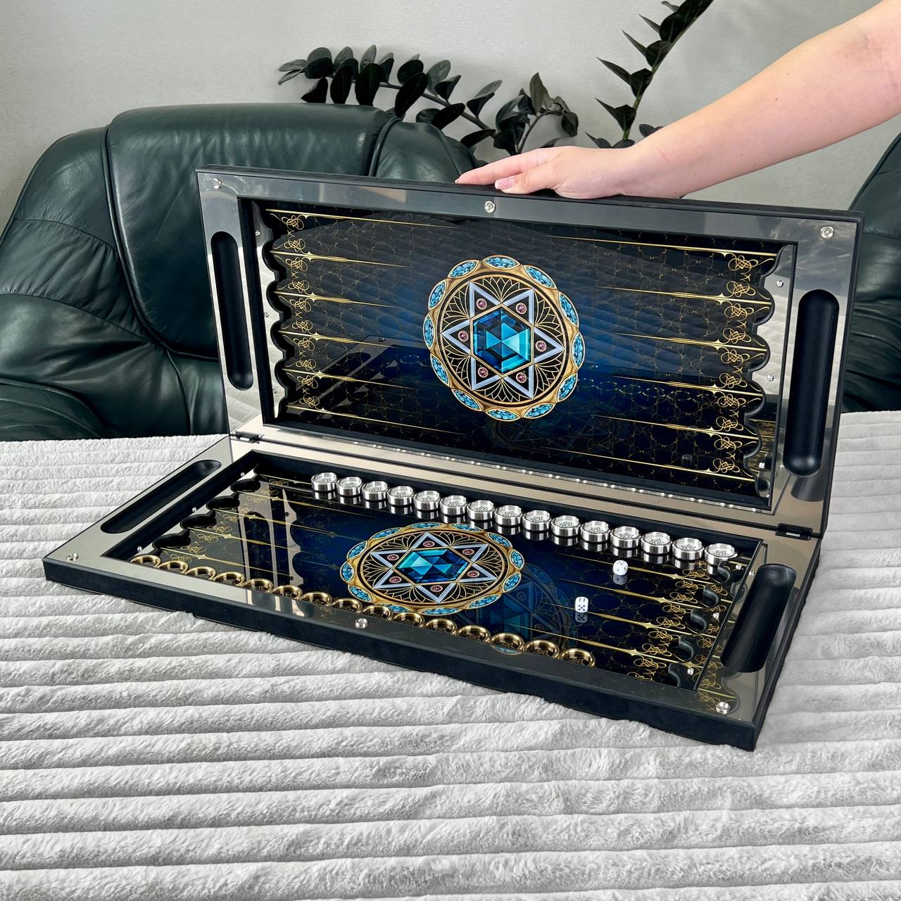 Luxury Metal Backgammon with Tempered Glass - Exclusive Design, Handmade, Customizable