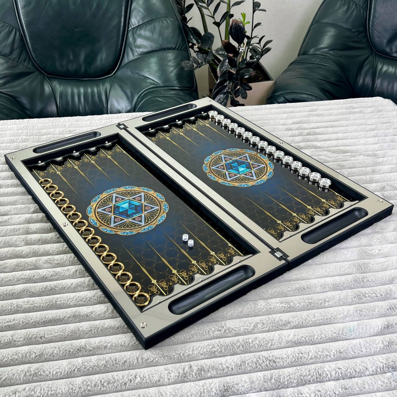 Luxury Metal Backgammon with Tempered Glass - Exclusive Design, Handmade, Customizable