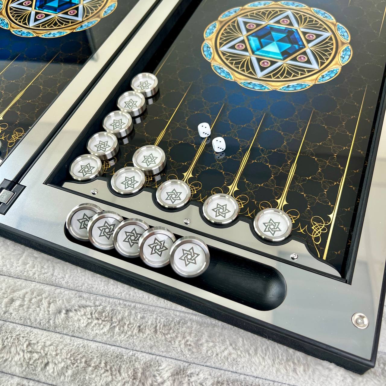 Luxury Metal Backgammon with Tempered Glass - Exclusive Design, Handmade, Customizable