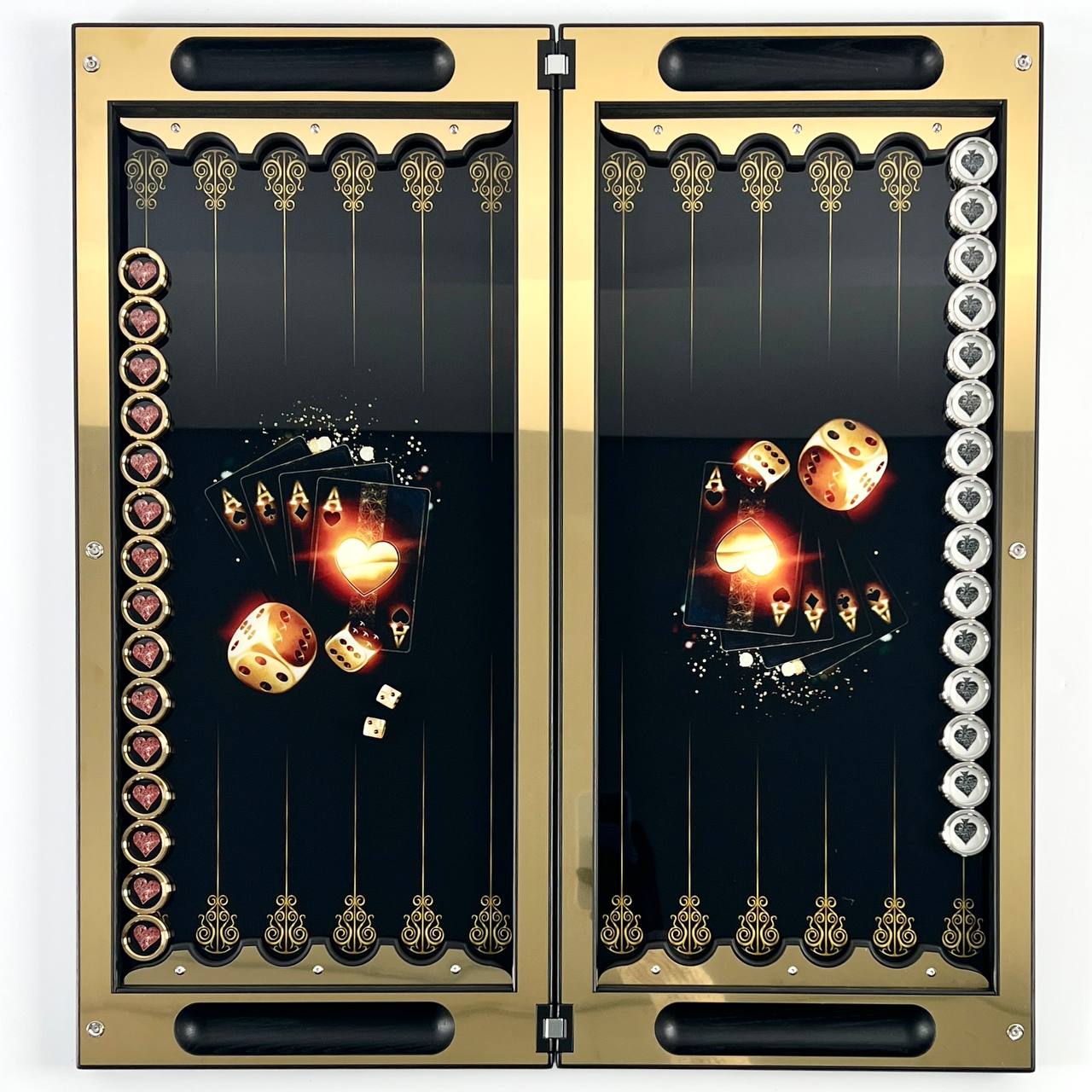 Backgammon de luxe en métal avec verre trempé - Design exclusif, fait à la main, personnalisable