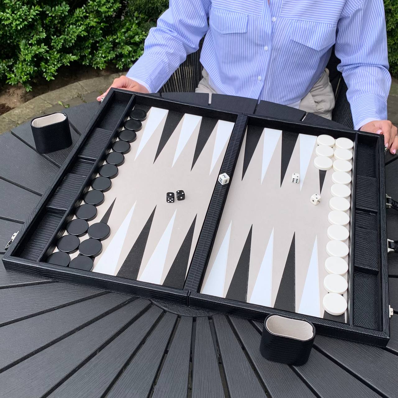 Tournament Backgammon 53*31cm Faux leather Acrylic chips. Gift-ready. Acrylic Carbon