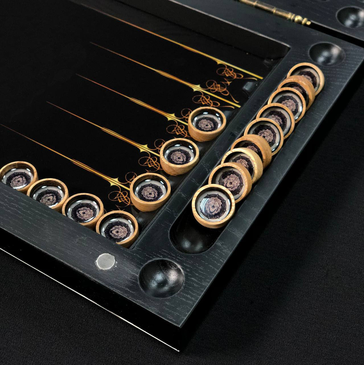 Lion Collection Glass & Wood Backgammon Set
