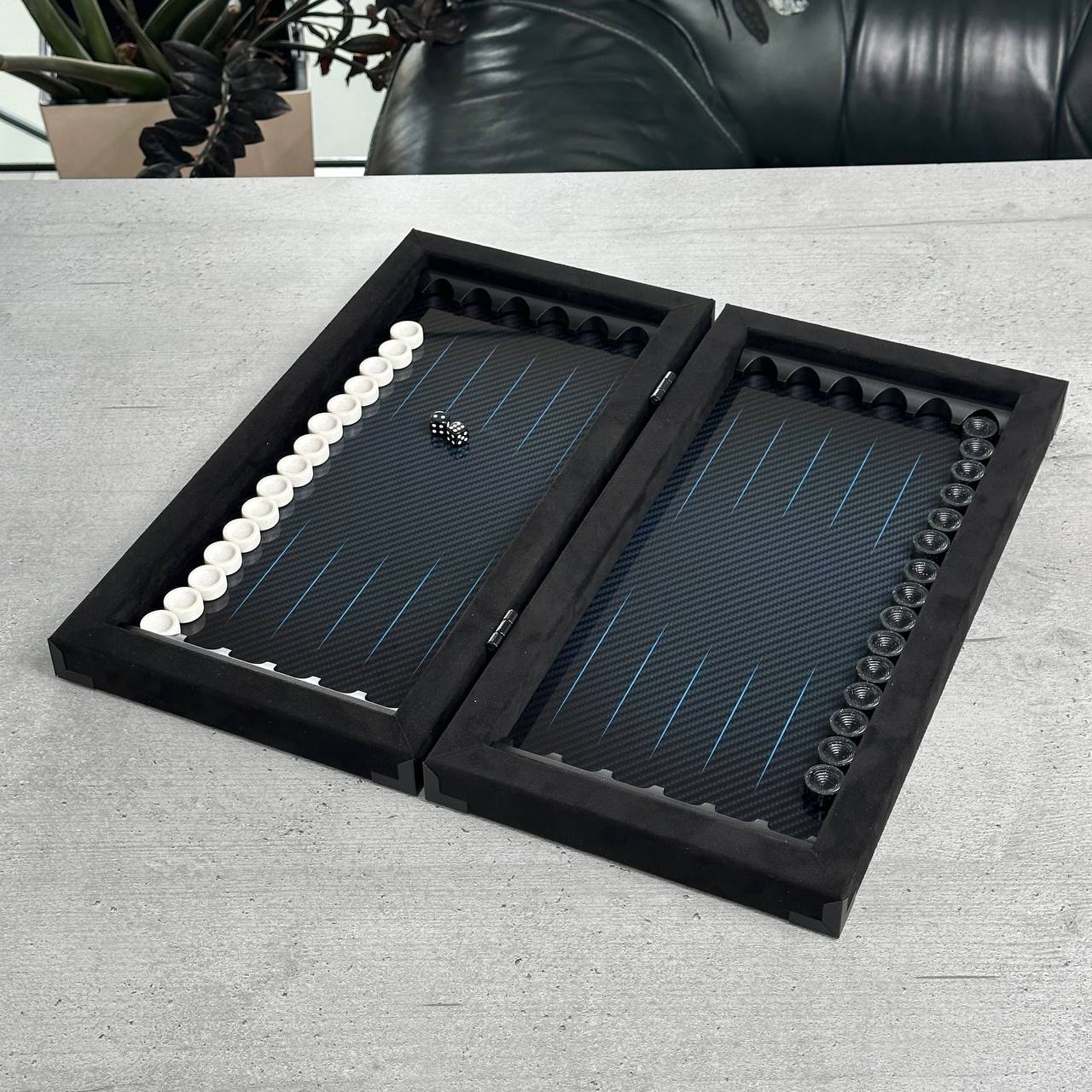 Luxurious Handmade Metal and Carbon Backgammon Set 40cm (~15in), Gift-ready VIP