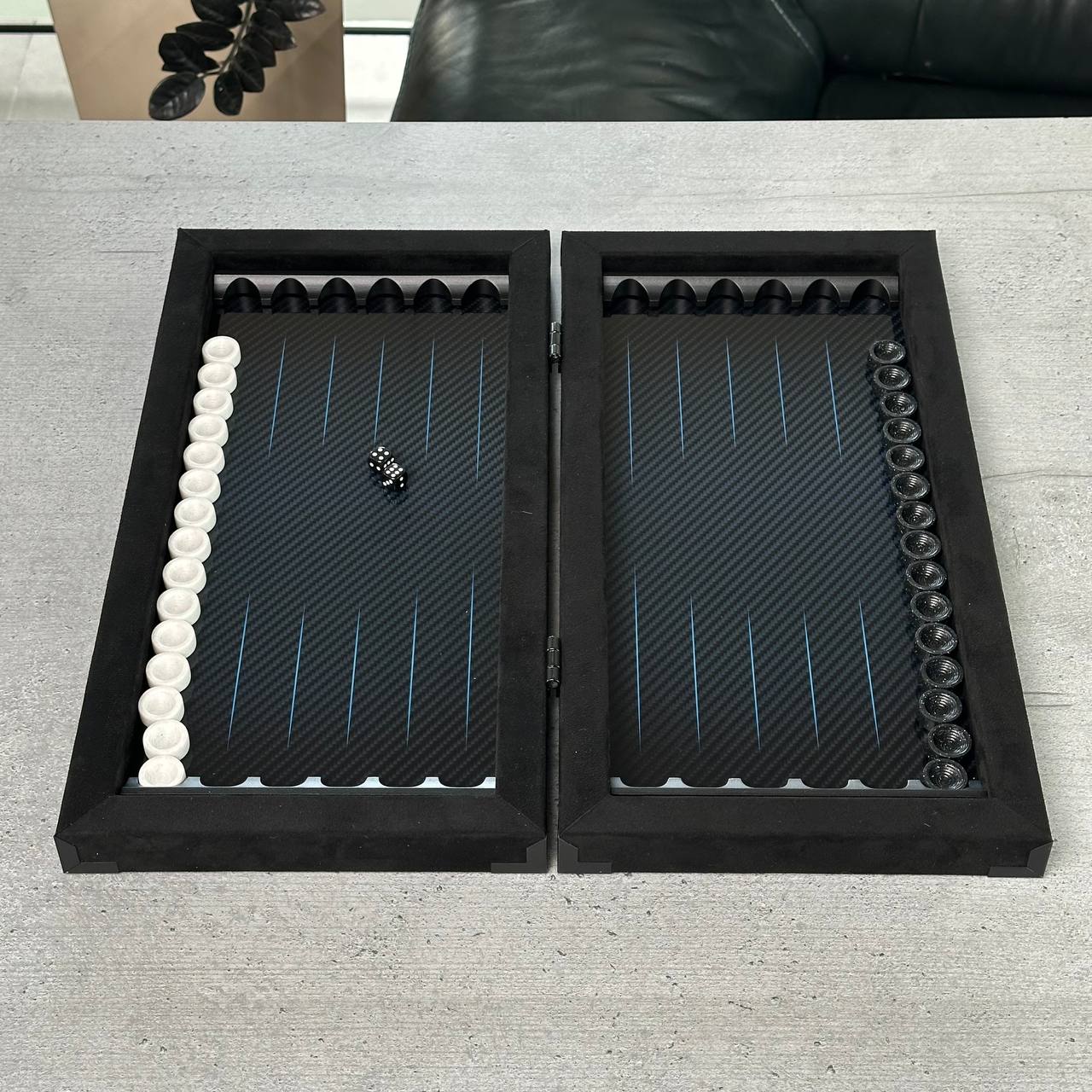Luxurious Handmade Metal and Carbon Backgammon Set 40cm (~15in), Gift-ready VIP