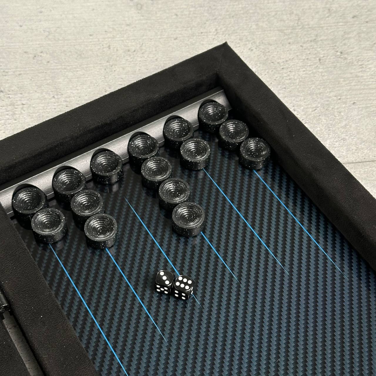 Luxurious Handmade Metal and Carbon Backgammon Set 40cm (~15in), Gift-ready VIP