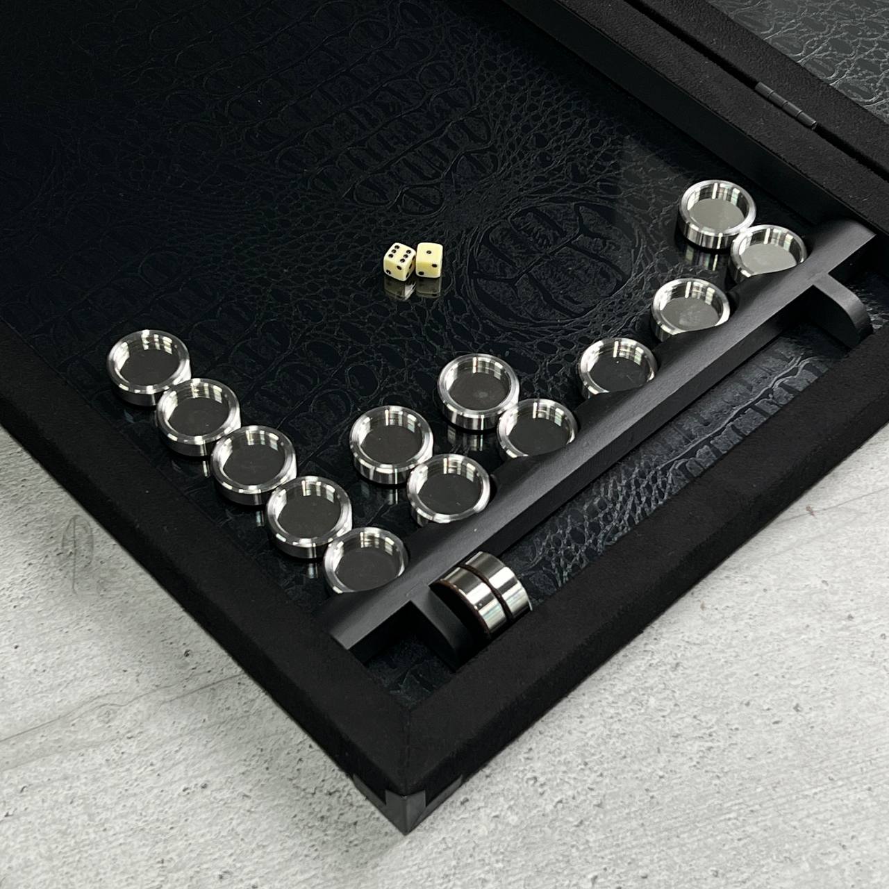 Exclusive Handmade Metal and Carbon Backgammon Set 60*30cm, Gift-ready