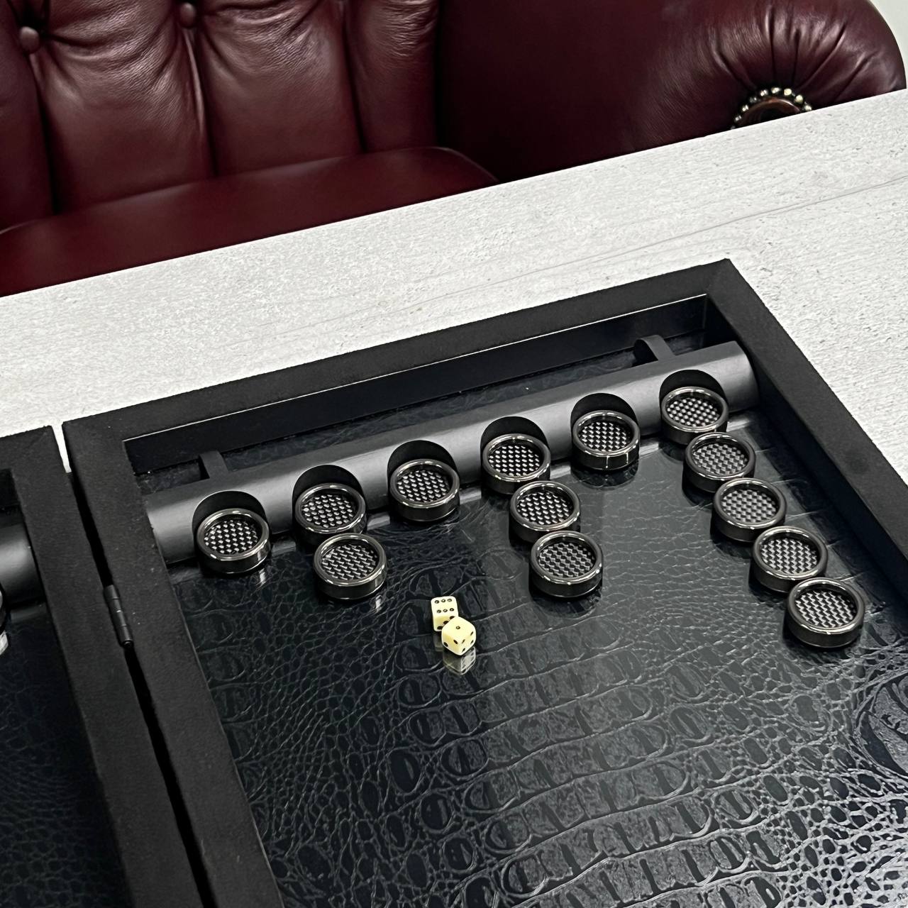 Exclusive Handmade Metal and Carbon Backgammon Set 60*30cm, Gift-ready