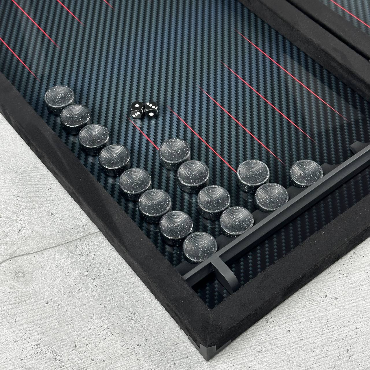 Exclusive Carbon Backgammon Set in Aluminum Frame with Glass Interior, 60*30 cm, Art.555000 Gift-ready