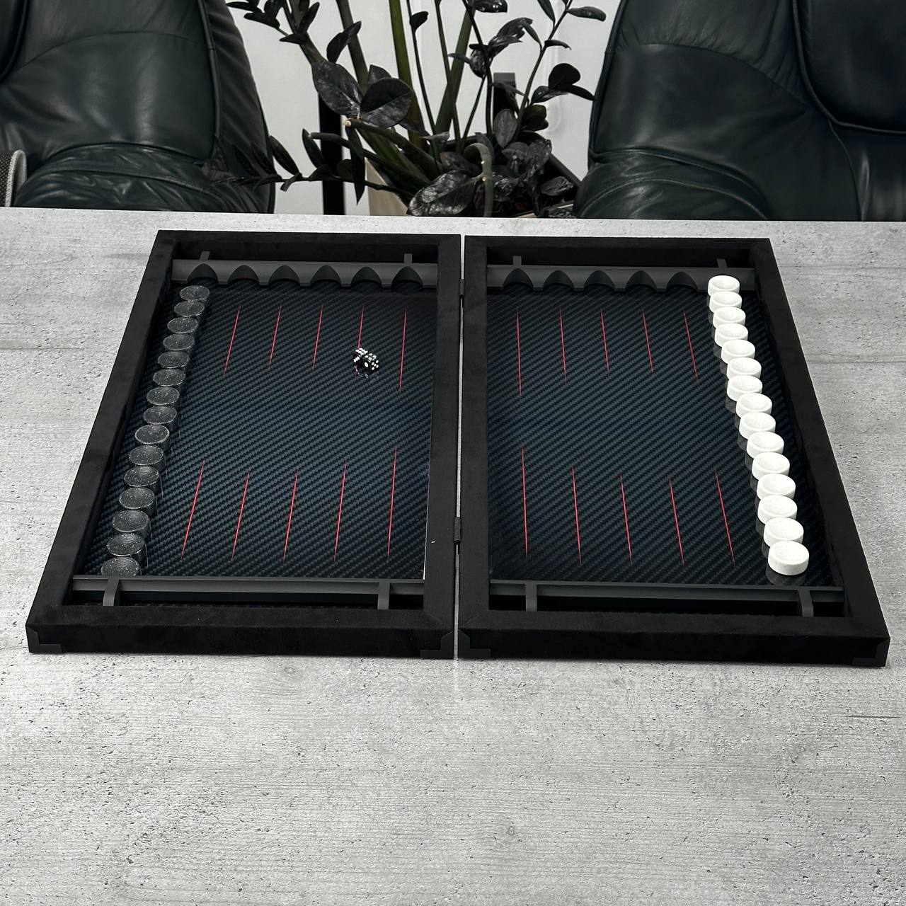 Exclusive Carbon Backgammon Set in Aluminum Frame with Glass Interior, 60*30 cm, Art.555000 Gift-ready