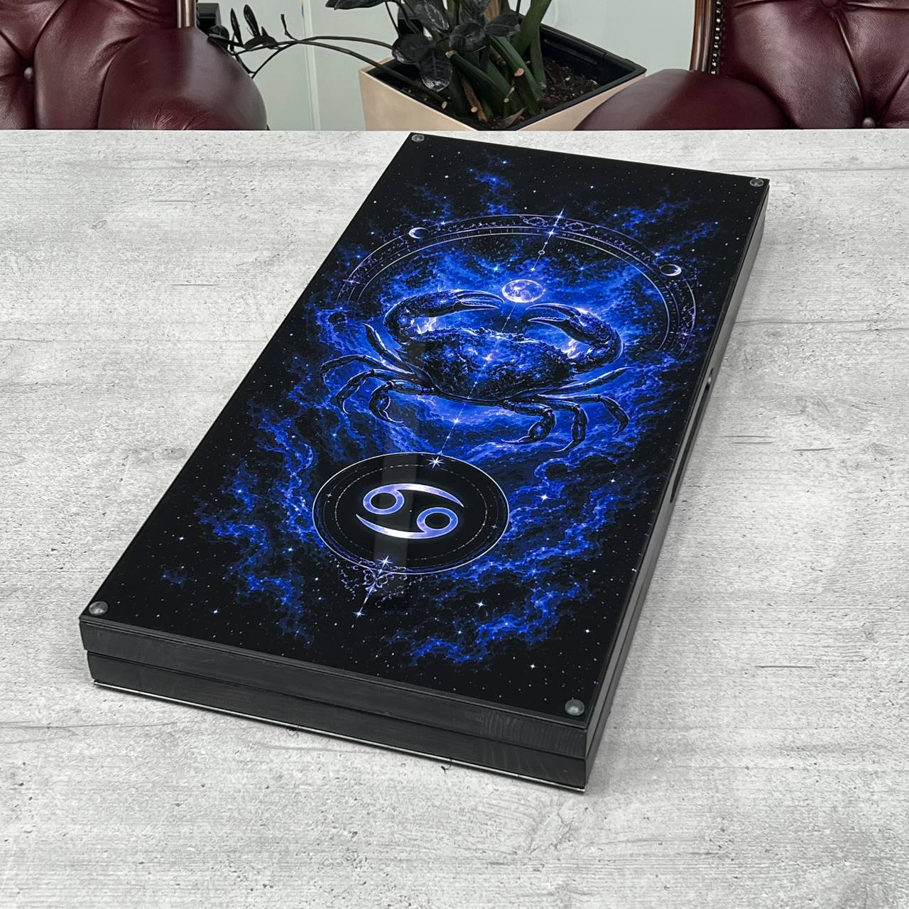 Sovereign Dragon & Cosmic Cancer Glass&Wood Backgammon Set — Luxury Game Board Gift