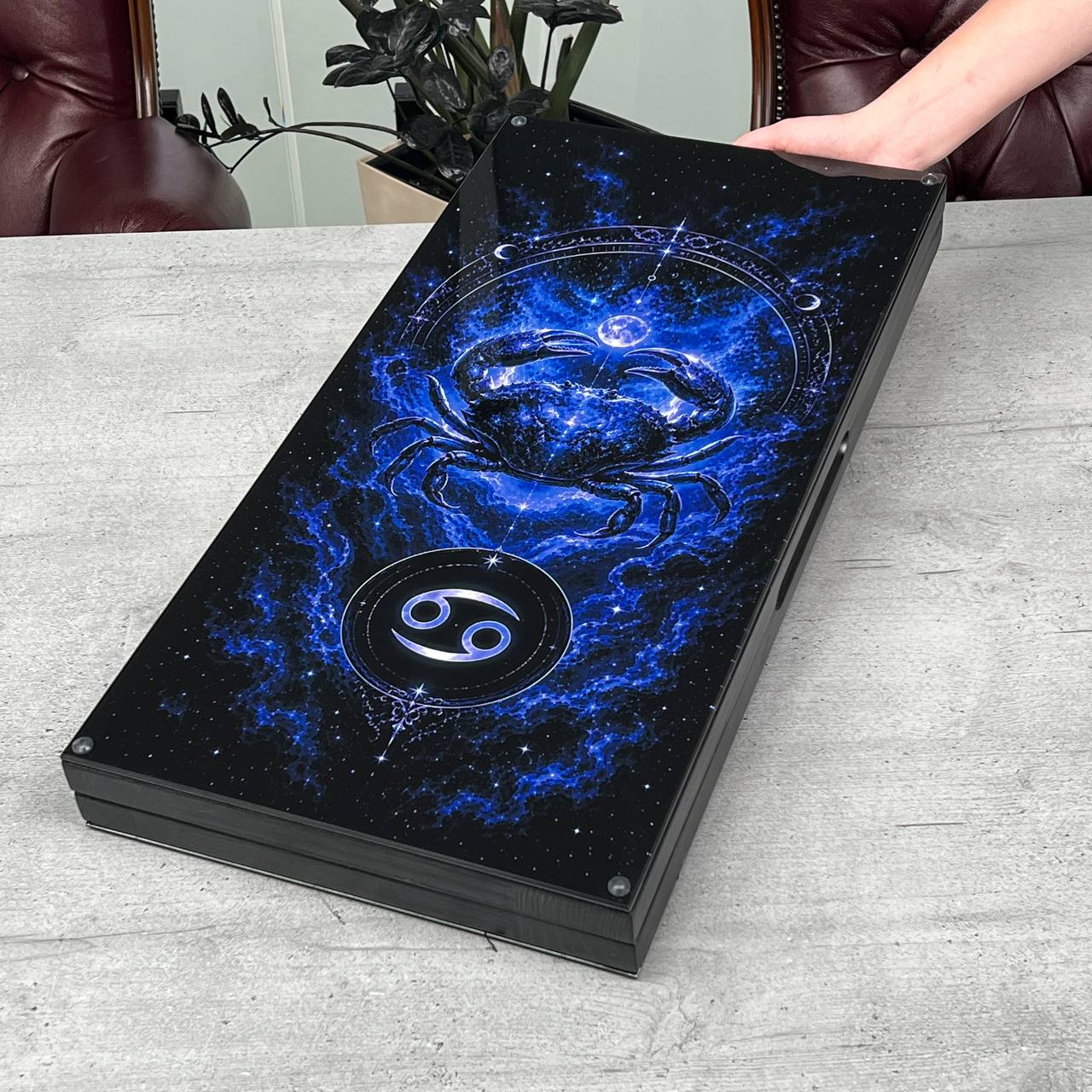 Sovereign Dragon & Cosmic Cancer Glass&Wood Backgammon Set — Luxury Game Board Gift