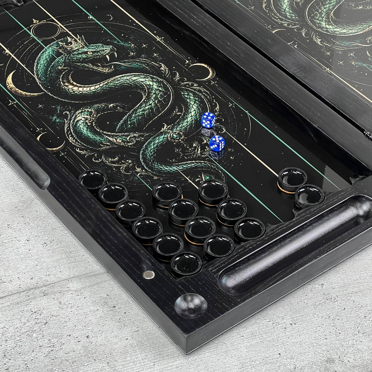 Sovereign Dragon & Cosmic Cancer Glass&Wood Backgammon Set — Luxury Game Board Gift