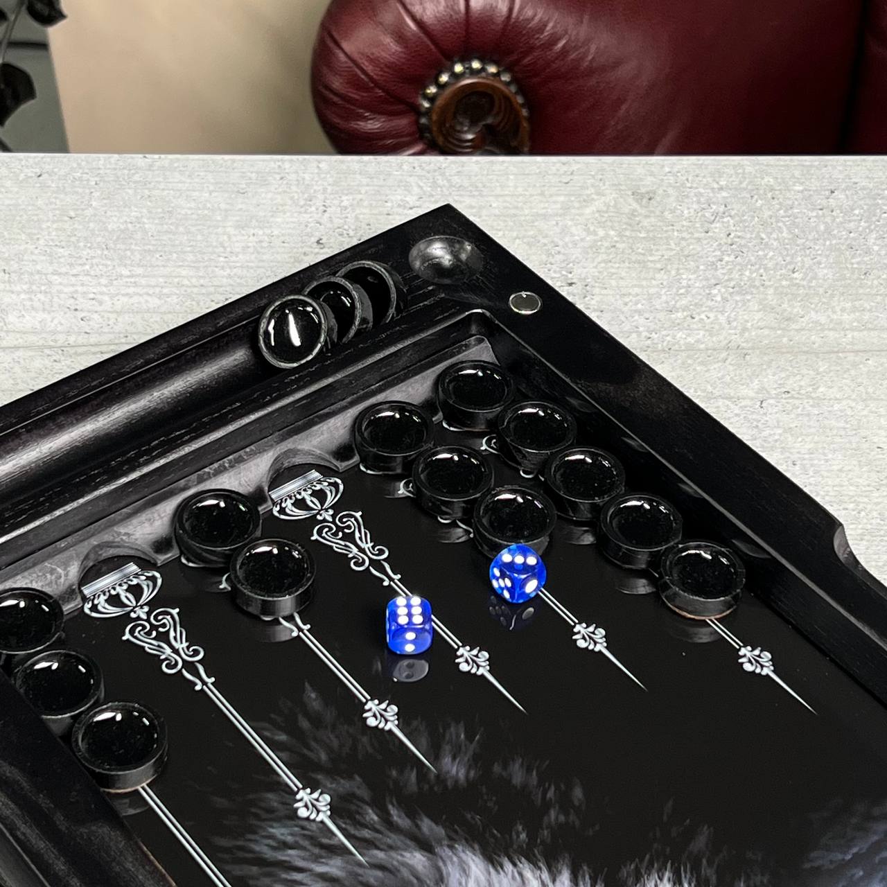 Wolf & Moon Collection Glass & Wood Backgammon Set