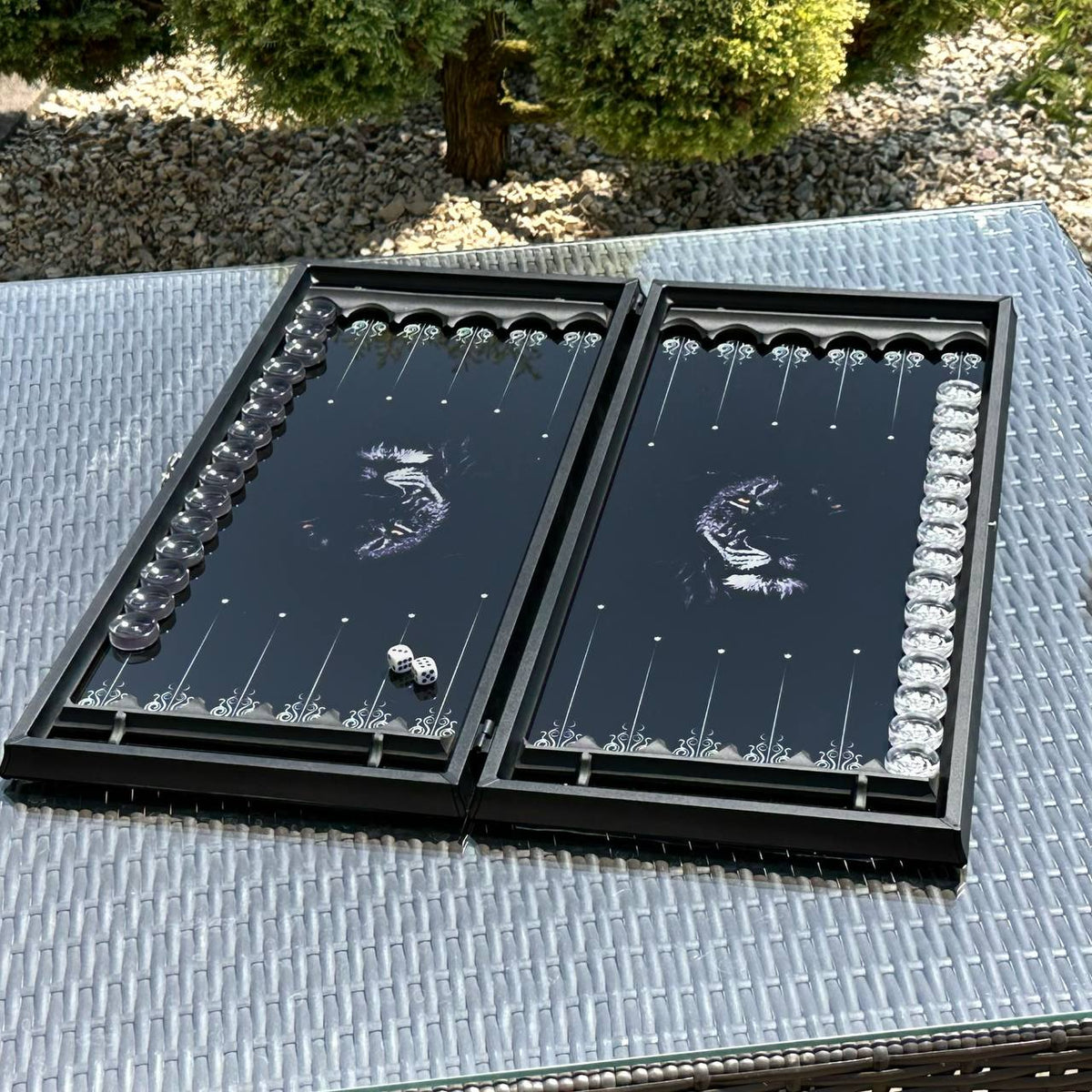Backgammon en verre exquis "Lion" - 61×27 cm, Art. 250002. Personnalisé. Prêt à offrir