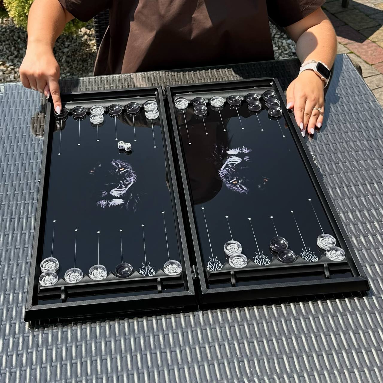 Backgammon en verre exquis "Lion" - 61×27 cm, Art. 250002. Personnalisé. Prêt à offrir