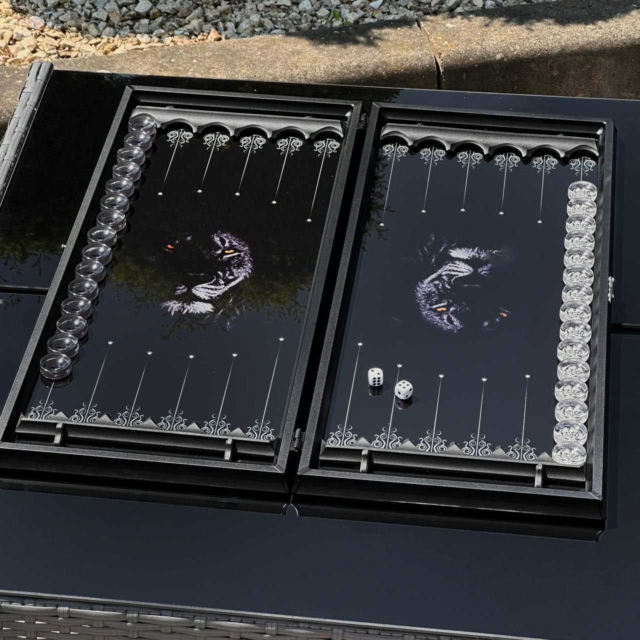 Backgammon en verre exquis "Lion" - 61×27 cm, Art. 250002. Personnalisé. Prêt à offrir