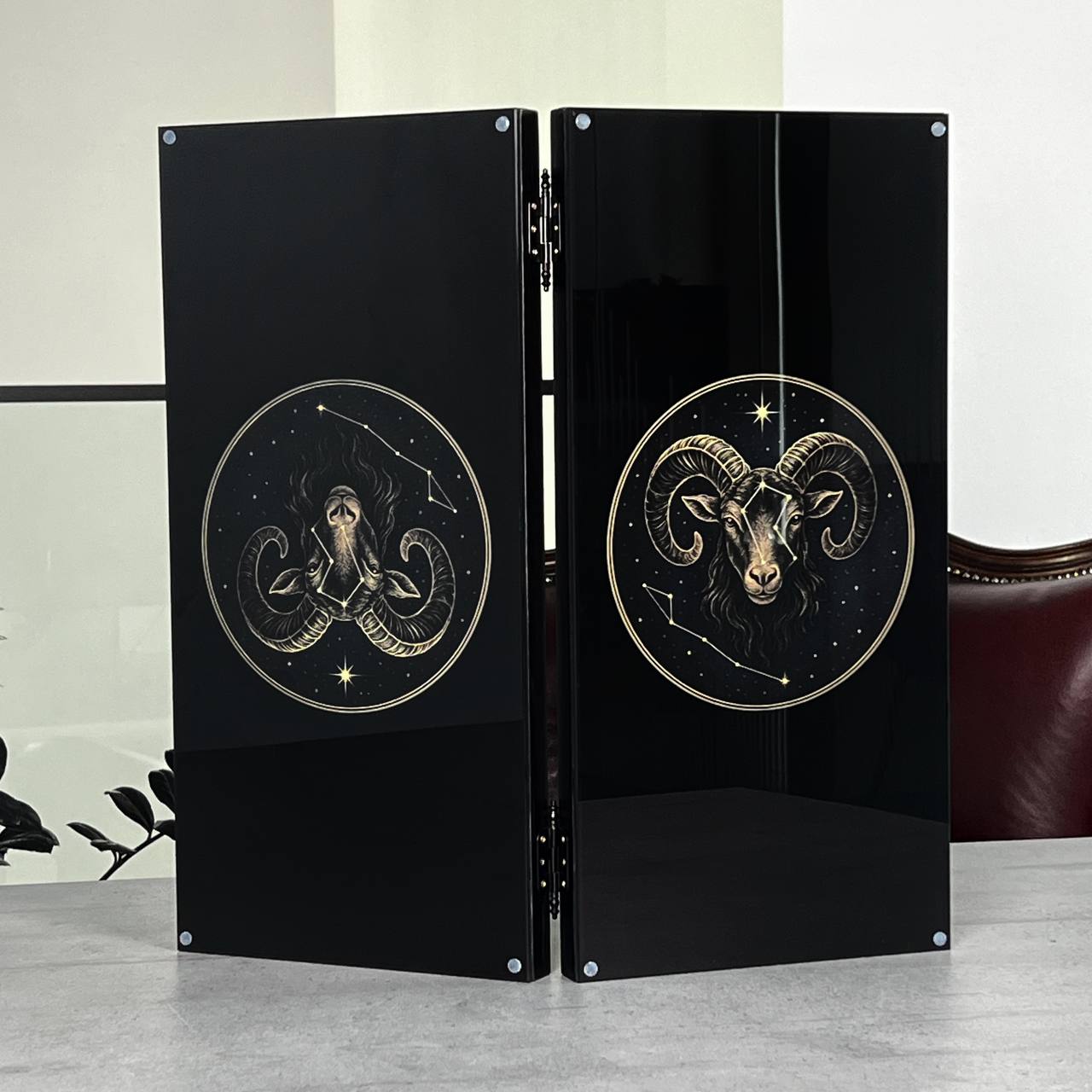 Aries Zodiac Collection Glass & Wood Backgammon Set