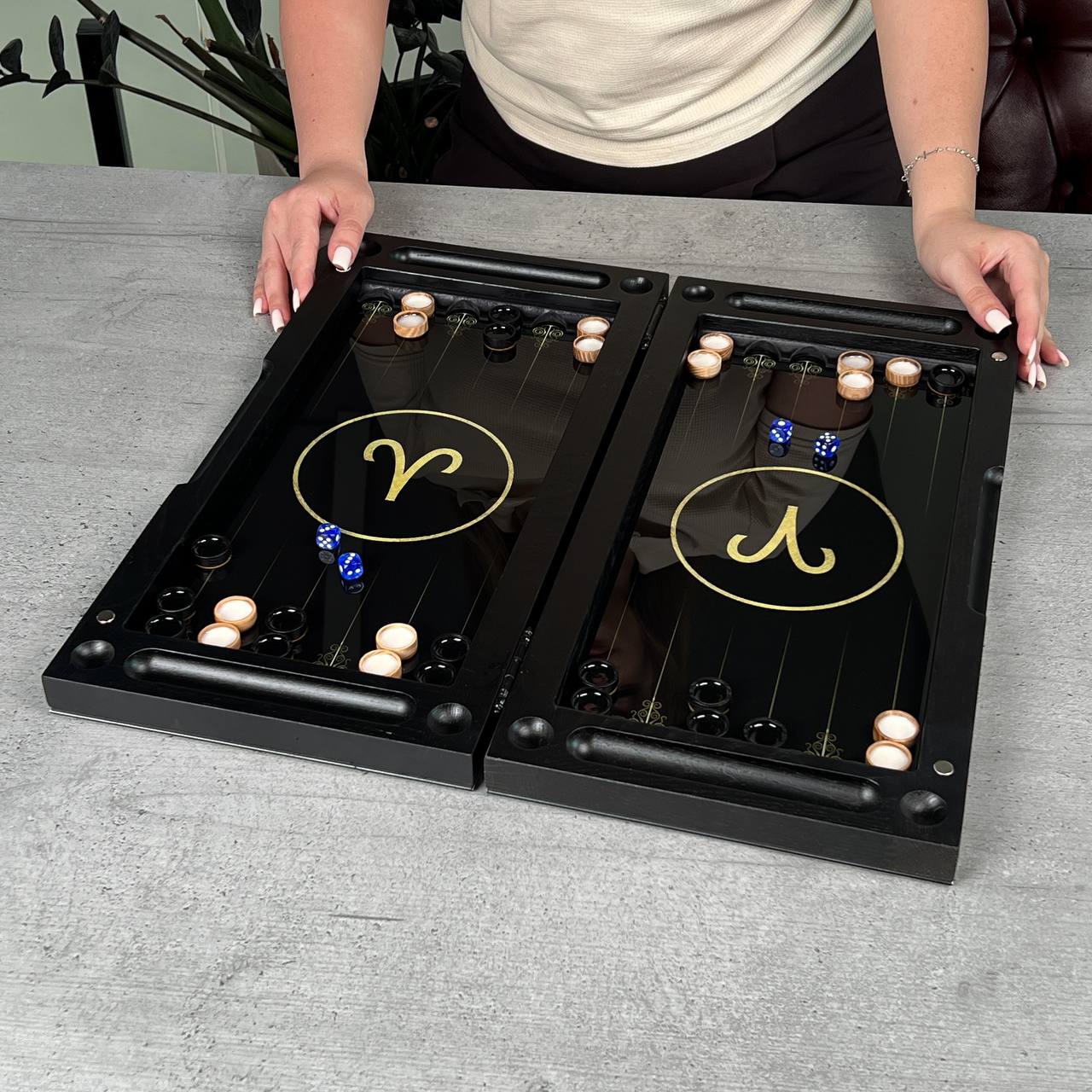 Aries Zodiac Collection Glass & Wood Backgammon Set