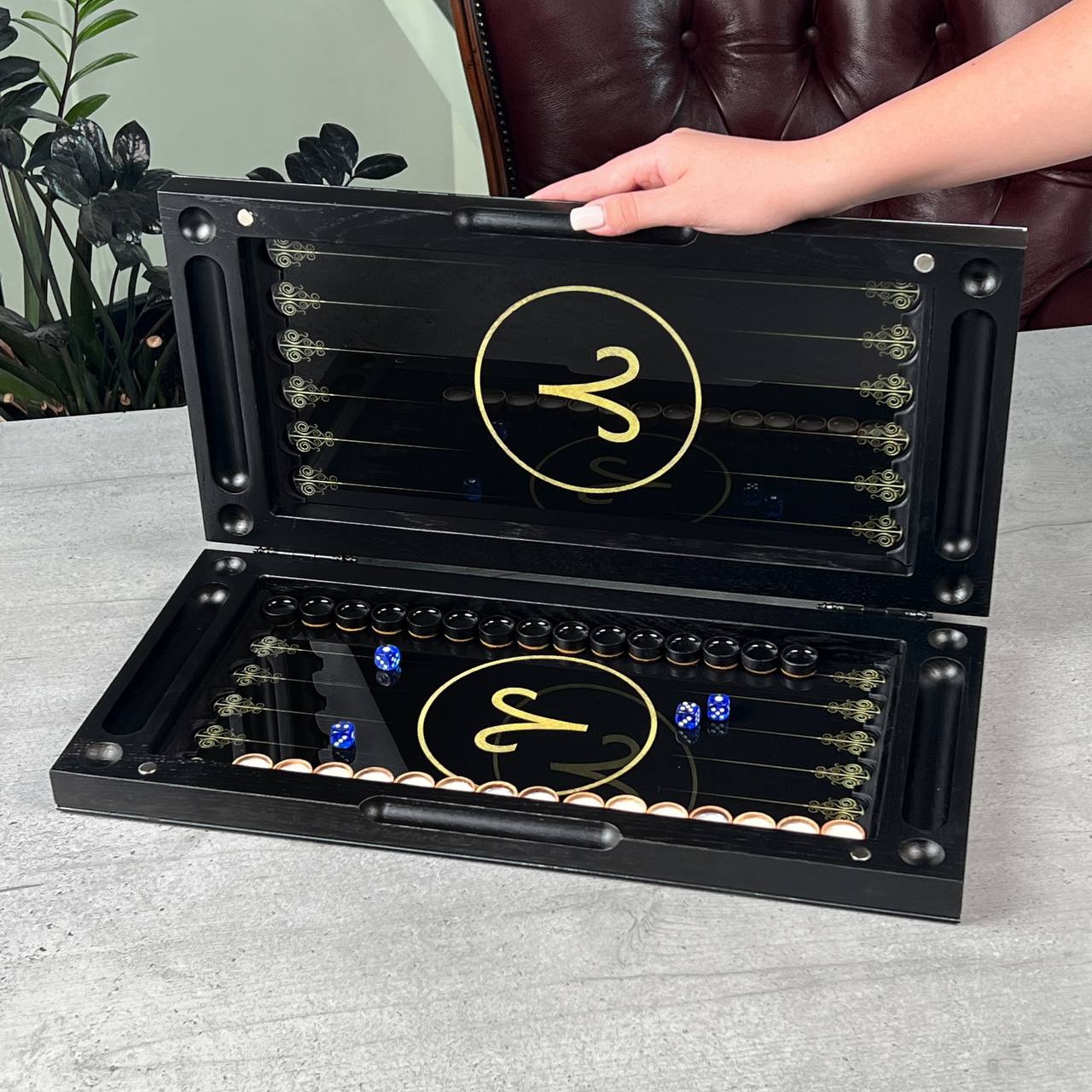 Aries Zodiac Collection Glass & Wood Backgammon Set