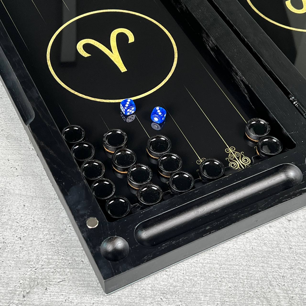 Aries Zodiac Collection Glass & Wood Backgammon Set